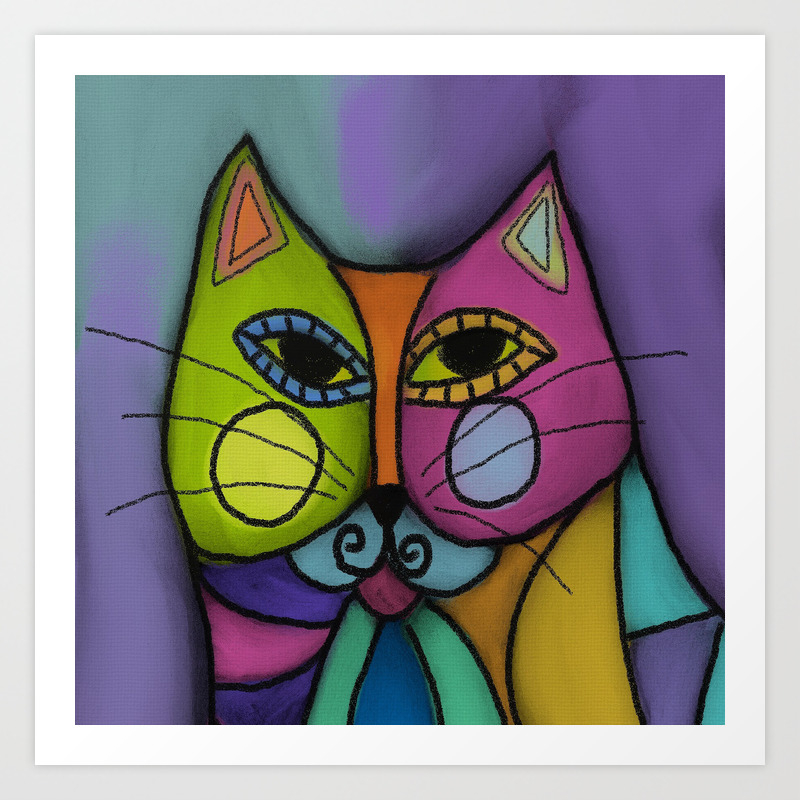 Calico Cat Colorful Abstract Digital Painting Art Print By