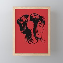 Anime Girl With Headphones (Red Background) Framed Mini Art Print