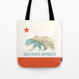 California Bear Flag with Vintage Map Tote Bag