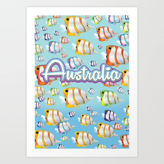 Australia Cartoon Tropical fish travel poster Art Print