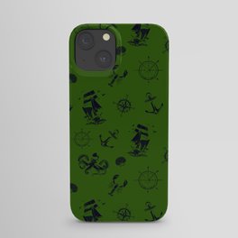 Green And Blue Silhouettes Of Vintage Nautical Pattern iPhone Case