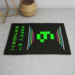 [ Thumbnail: 6th Birthday - Nerdy Geeky Pixelated 8-Bit Computing Graphics Inspired Look Rug ]