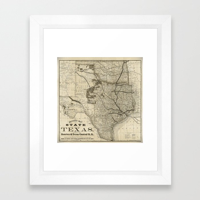 Old Map Of Texas 1876 Vintage Wall Map Restoration Hardware Style Map Framed Art Print By Vintageimagery Society6