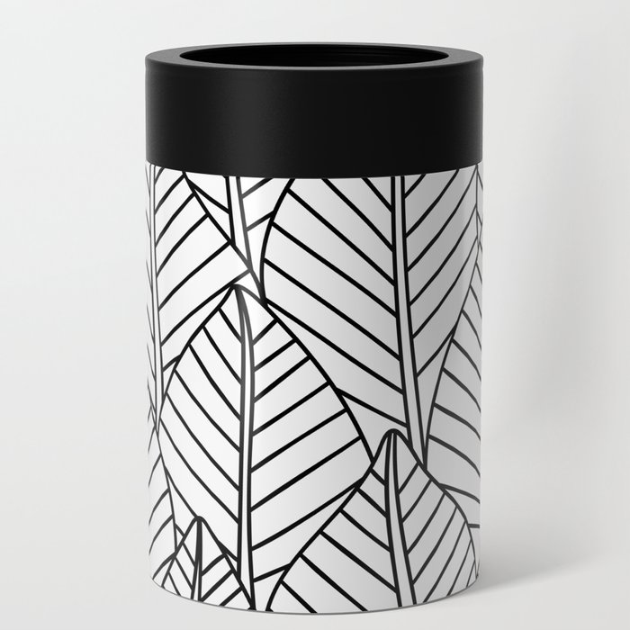 Leaves Black and White Hand-Drawn Can Cooler