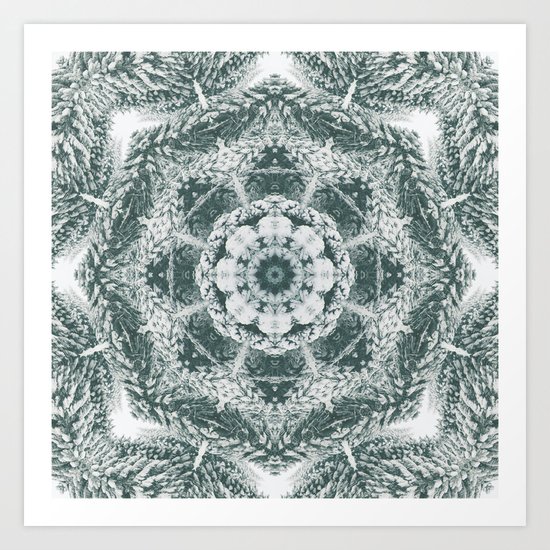 Winter snowy spruce forest mandala Art Print