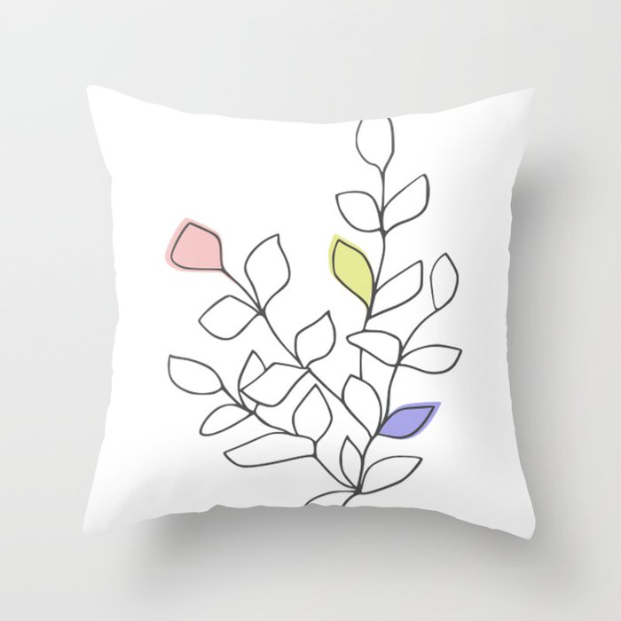 Line Art Pastel Leaves Throw Pillow