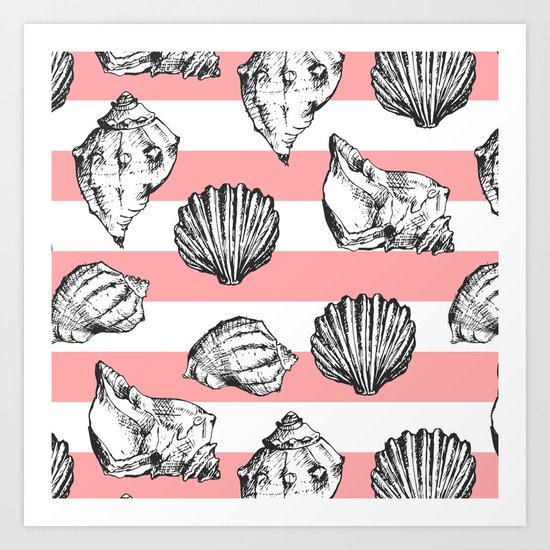 Seashells. Striped pattern Art Print