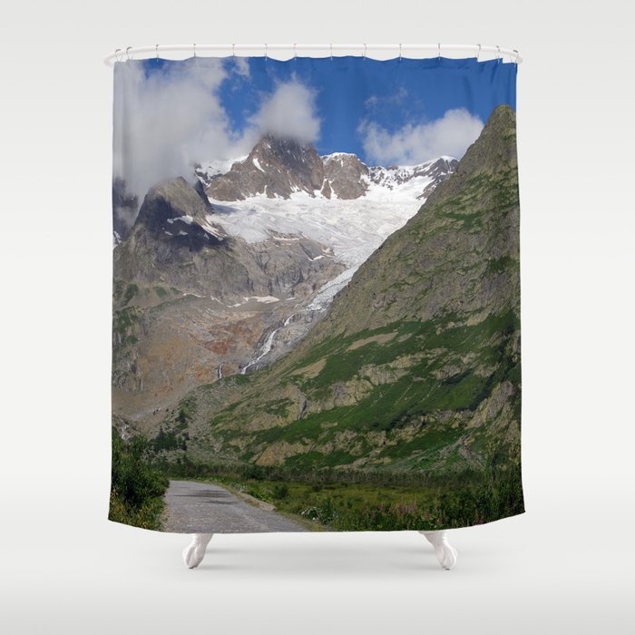 Road Snowy Mountain Peaks Alpine Landscape Shower Curtain