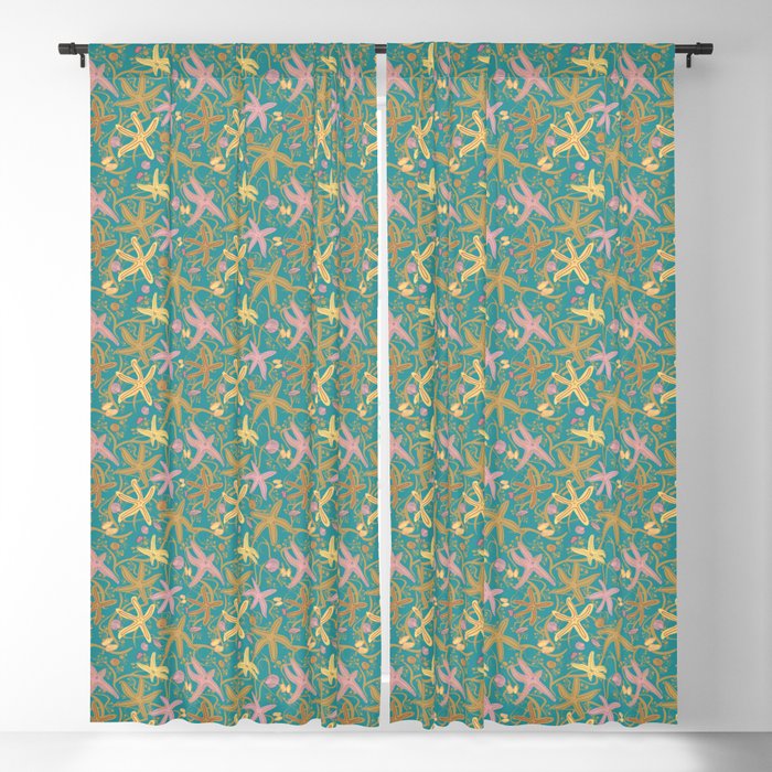 Dancing Starfish on Teal Blackout Curtain