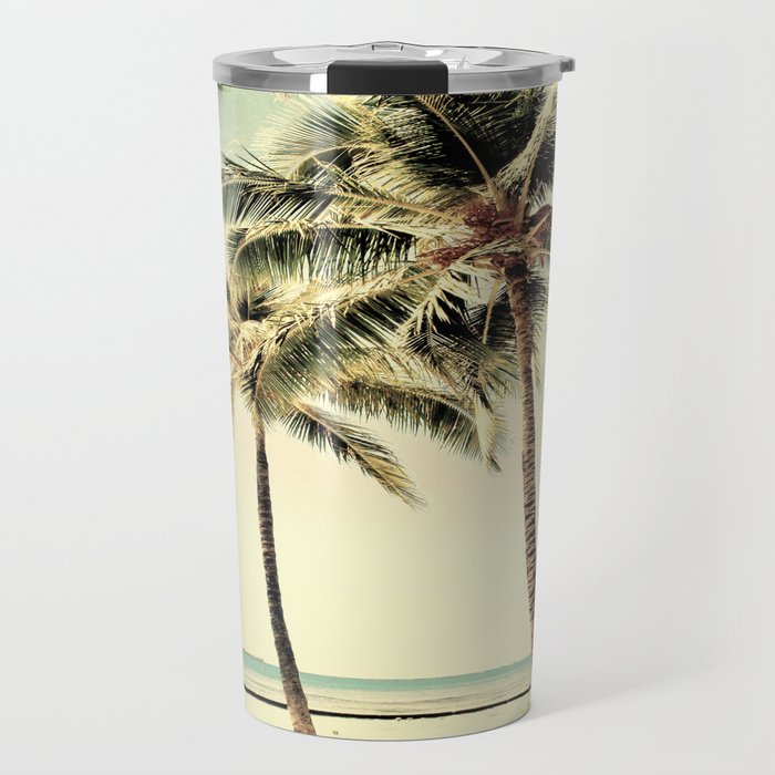 Retro Vintage Palm Tree with Hawaii Summer Sea Beach Travel Mug
