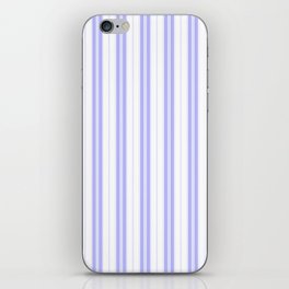 Periwinkle Blue and White Vertical Vintage American Country Cabin Ticking Stripe iPhone Skin