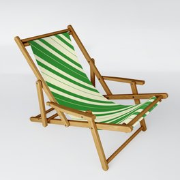 [ Thumbnail: Light Yellow & Forest Green Colored Lined/Striped Pattern Sling Chair ]