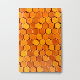 Bright orange sunlit hexagonal honeycomb tile  Metal Print | Outdoor, Cell, Abstract, Geometric, Bright, Honey, Background, Hexagon, Polygonal, Bee 