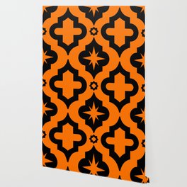 Orange and Black Ornamental Arabic Pattern Wallpaper