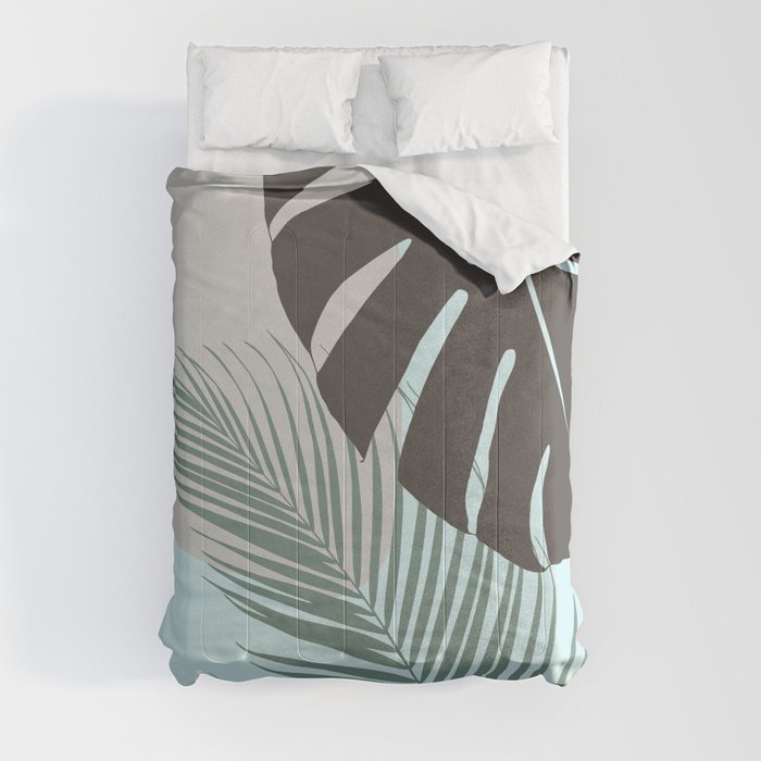 Minimal Monstera Palm Finesse #5 #tropical #decor #art #society6 Comforter