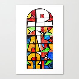Qubism, Alpha, Omega, stained glass, abstract, square, revelation, bible, Jesus, Christ Canvas Print