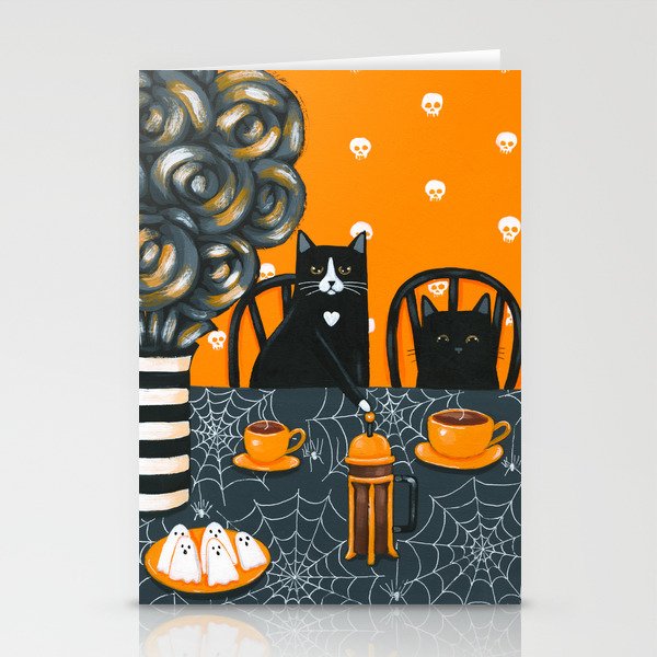 Halloween French Press Coffee Cats Stationery Cards