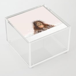 Monkey in a Bathtub, Baby Orangutan Taking a Bath, Bathtub Animal Art Print By Synplus Acrylic Box