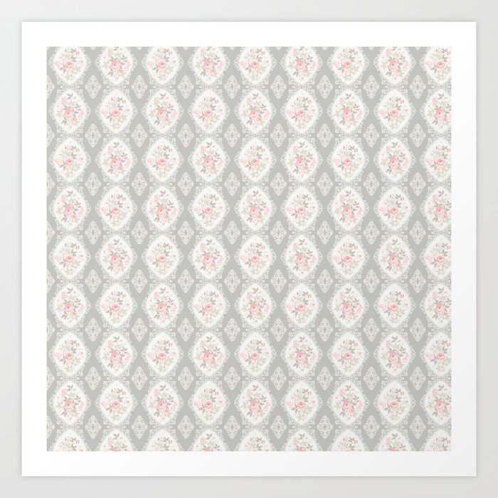 Modern Pink Silver Roses Pattern Collection Art Print