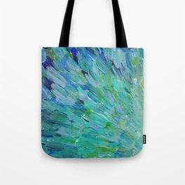 SEA SCALES - Beautiful Ocean Theme Peacock Feathers Mermaid Fins Waves Blue Teal Color Abstract Tote Bag