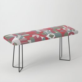 Grey, White, Red Colorful Minimalist Geometric Design Gift Pattern Art Print Bench