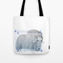Muskox Ice Age pointillism and pencil crayons drawing Tote Bag