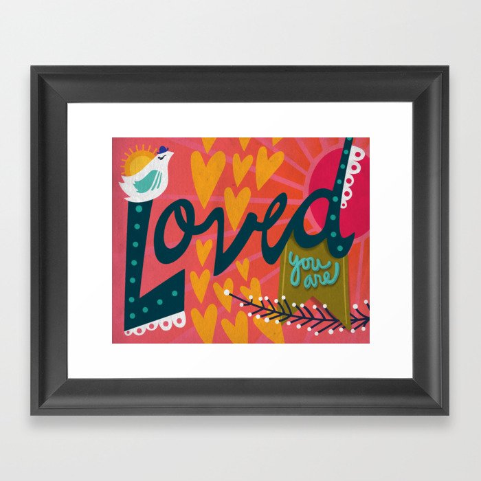 Sunny Bird and Hearts Love Framed Art Print