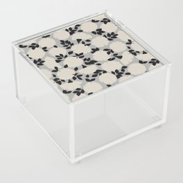 Beige flowers with black leaves on gray background flat design Acrylic Box