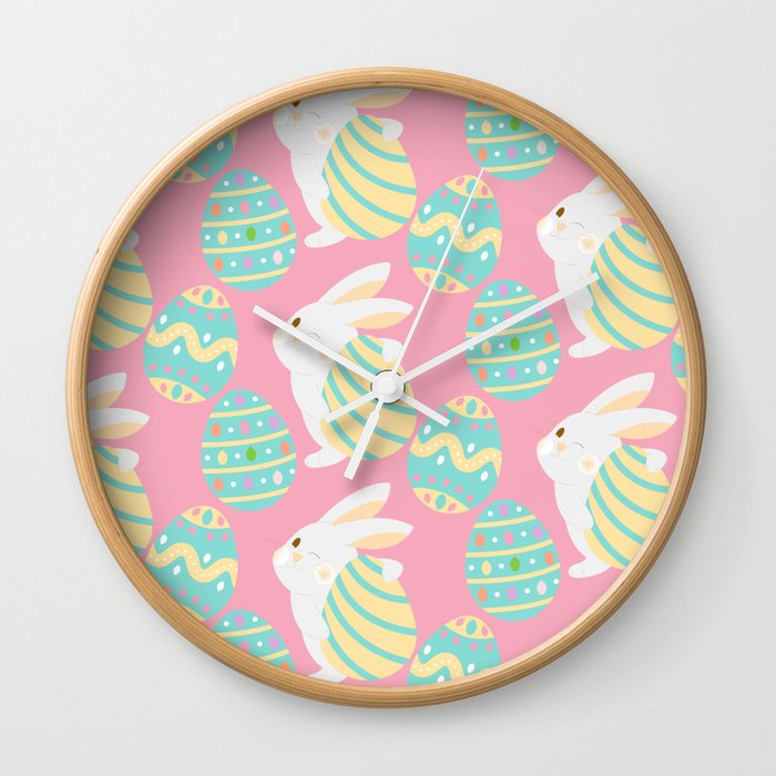 Colorful Pastel Easter Egg Rabbit Pattern Wall Clock