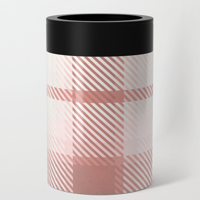 Soft Blush Pink and White Buffalo Check Plaid Can Cooler