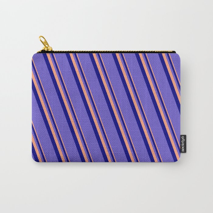 Light Salmon, Blue, and Slate Blue Colored Stripes Pattern Carry-All Pouch