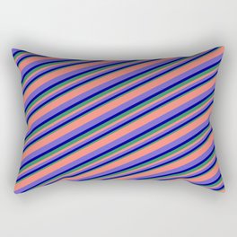 [ Thumbnail: Salmon, Slate Blue, Dark Blue & Sea Green Colored Pattern of Stripes Rectangular Pillow ]