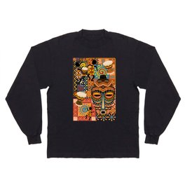 African Masks and Tribal Elements Decorative Pattern Long Sleeve T-shirt