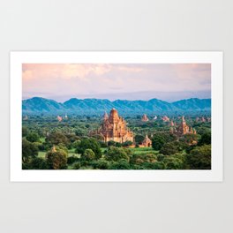 Temple glows in the fields of Bagan Fine Art Print Art Print
