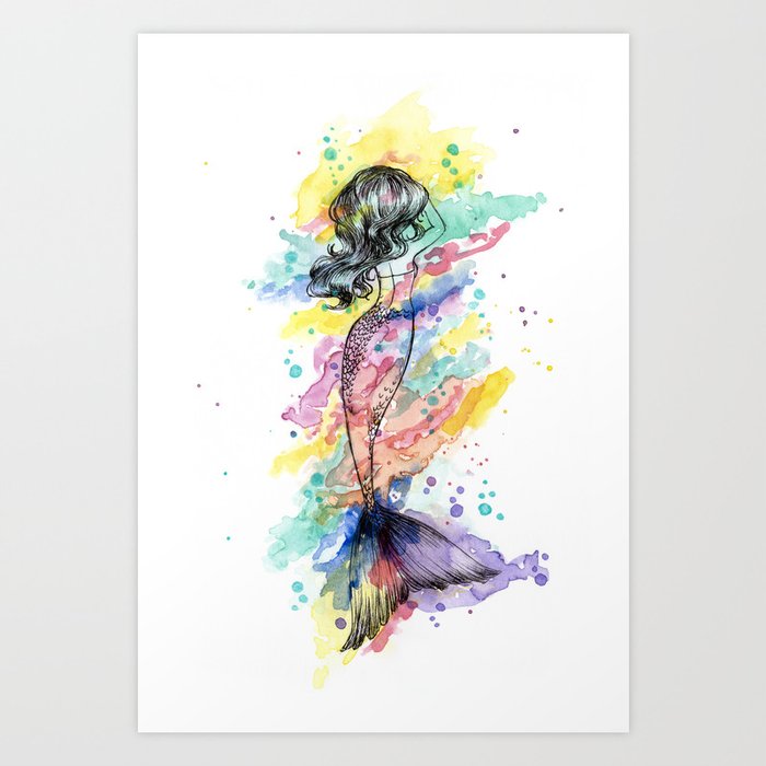 Splash Rainbow Mermaid Art Print