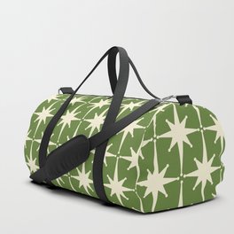 Atomic Age Starbursts - Midcentury Modern Pattern in Cream and Retro Green Duffle Bag