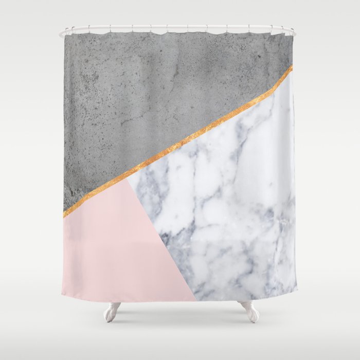 Marble Blush Gold Gray Geometric Shower Curtain By