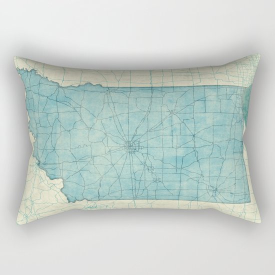 Indiana State Map Blue Vintage Rectangular Pillow