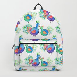 Peacock Fam Backpack | Watercolor, Neon, Baby, Birdsofafeather, Kidsroom, Acrylic, Birds, Peacock, Peacocks, Family 