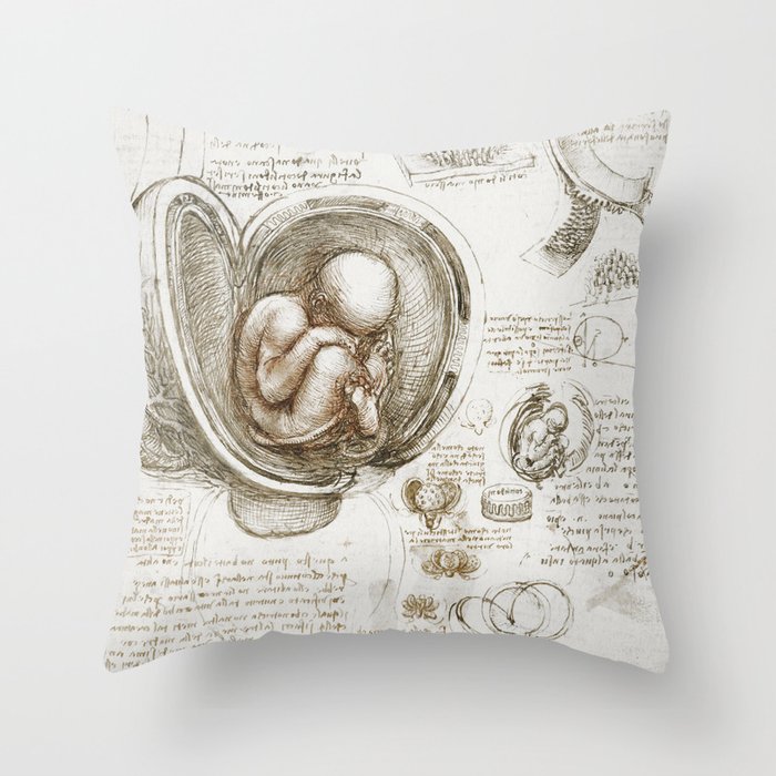 Studies of the Foetus in the Womb Throw Pillow