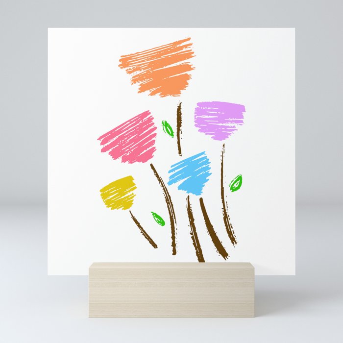 Abstract Flowers Line Art Color Mini Art Print