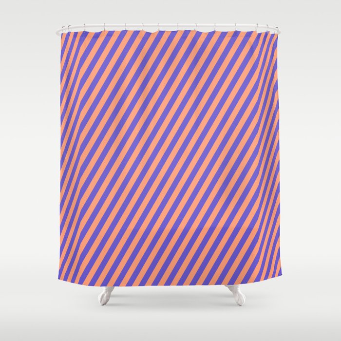 Light Salmon and Slate Blue Colored Lined Pattern Shower Curtain