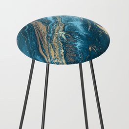 Teal Blue Emerald Marble Waves Counter Stool