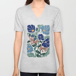 Klimt flowers light blue V Neck T Shirt | Graphicdesign, Retro, Cottage, Art, Shapes, Pattern, Blue, Botanical, Illustration, Simple 