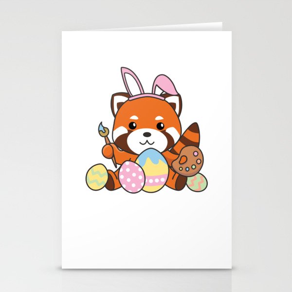 Cute Red Panda Easter Easter Eggs As Easter Bunny Stationery Cards