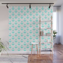 Anchors (Turquoise & White Pattern) Wall Mural