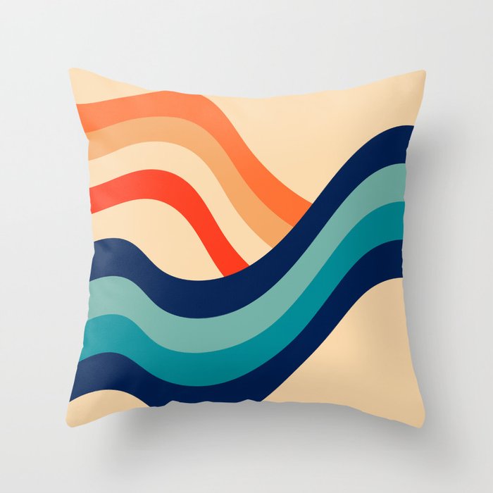 Minimalist Mid-century Abstract Art Retro Colors 70s 80s Ocean Waves Vintage Ripples  Throw Pillow