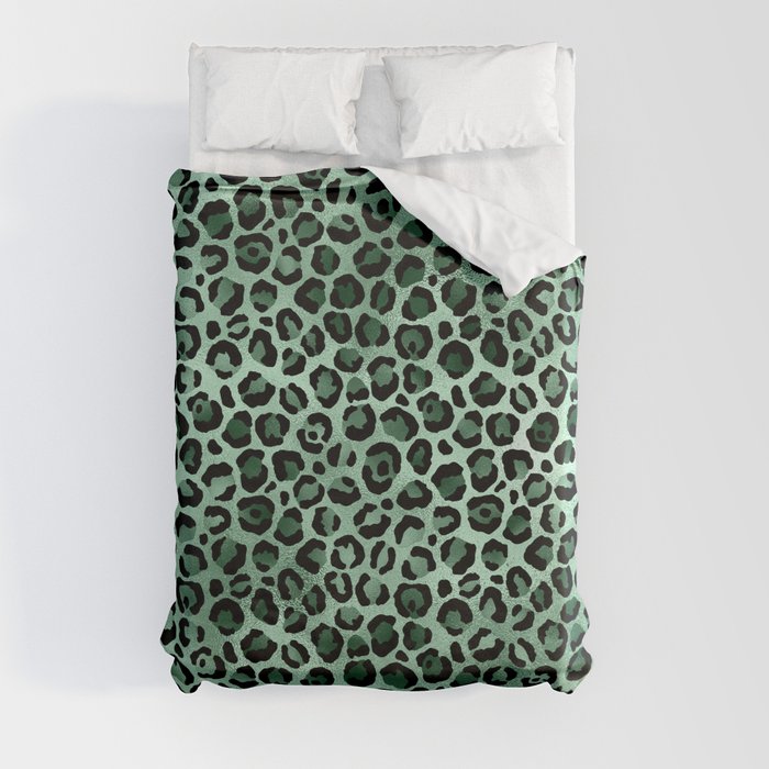 Green Metallic Leopard Pattern Duvet Cover