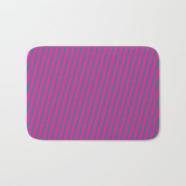 [ Thumbnail: Deep Pink and Dark Cyan Colored Lined/Striped Pattern Bath Mat ]