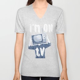 Head with hundred TV channels. A man with his head tucked into an old tv V Neck T Shirt